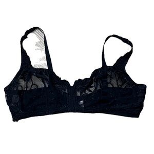 Lunaire Black Mesh Lace Wireless Bra 40DDD Sheer Embroidered Plus Size Gothic